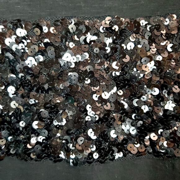 Loft Black Sequin Sparkle Holiday T Shirt M Shimmer Striped Chic Edgy Party Top - Picture 7 of 11